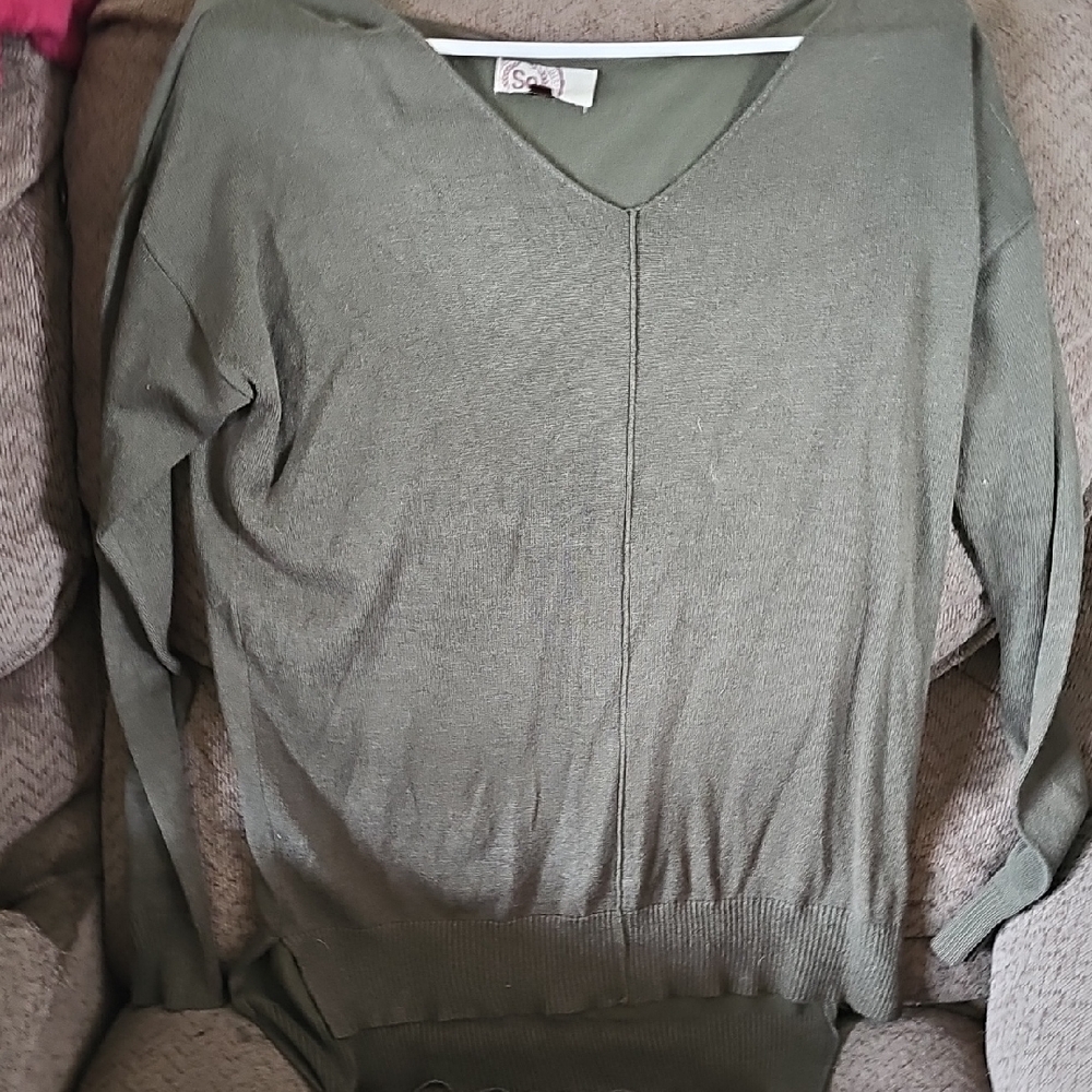 SO Women's V-Neck Sweater in Olive